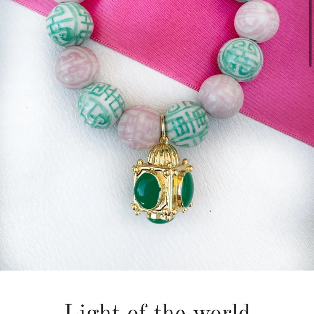 Mary Caroline Spano Chic Green and Gold Bracelet with Decorative Charm